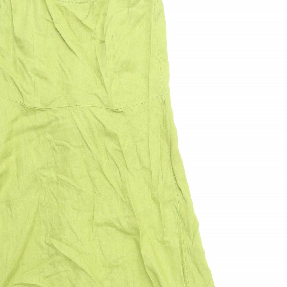 Marks and Spencer Womens Green 100% Cotton Slip Dress Size 6 V-Neck Zip - Tie Front