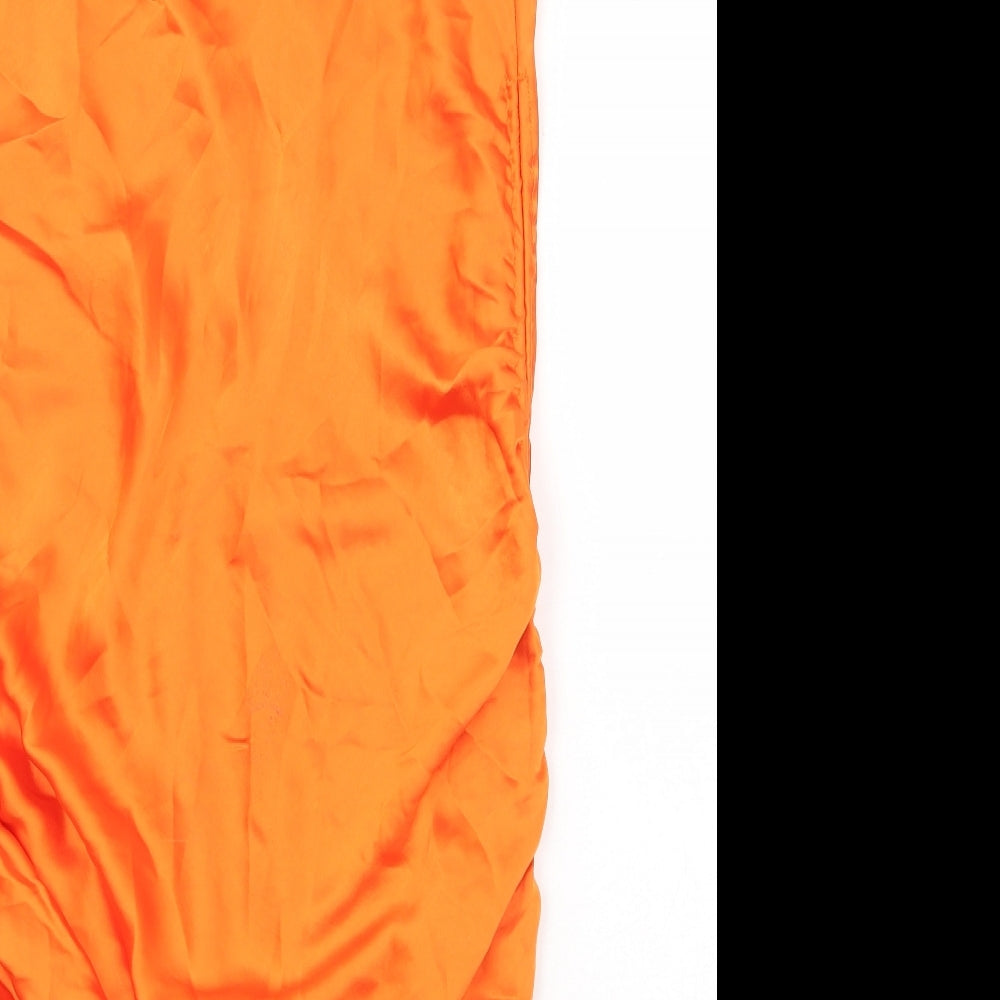Zara Womens Orange Polyester Bodycon Size L Square Neck Tie