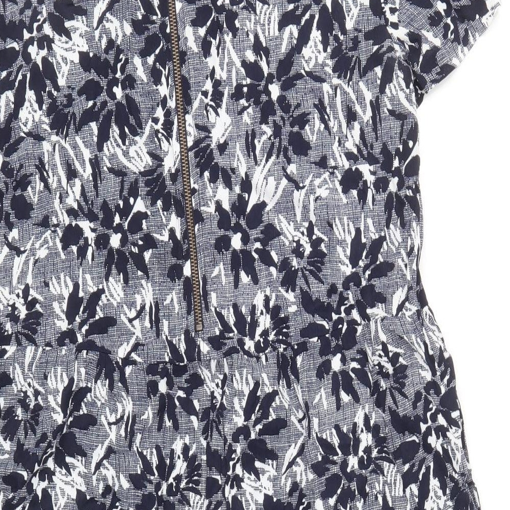 John Lewis Womens Blue Floral Viscose Shift Size 10 Boat Neck Zip