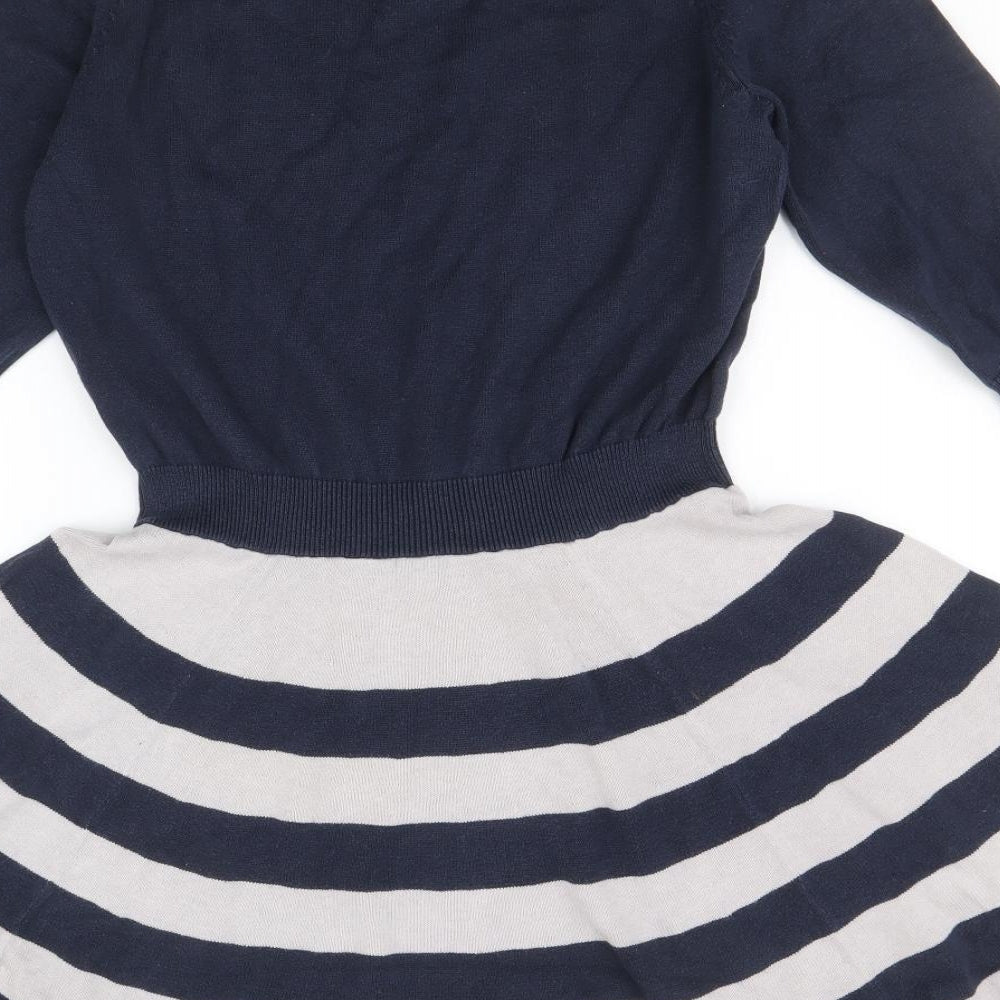 KEW 159 Womens Blue Striped Acrylic Jumper Dress Size M Round Neck Pullover