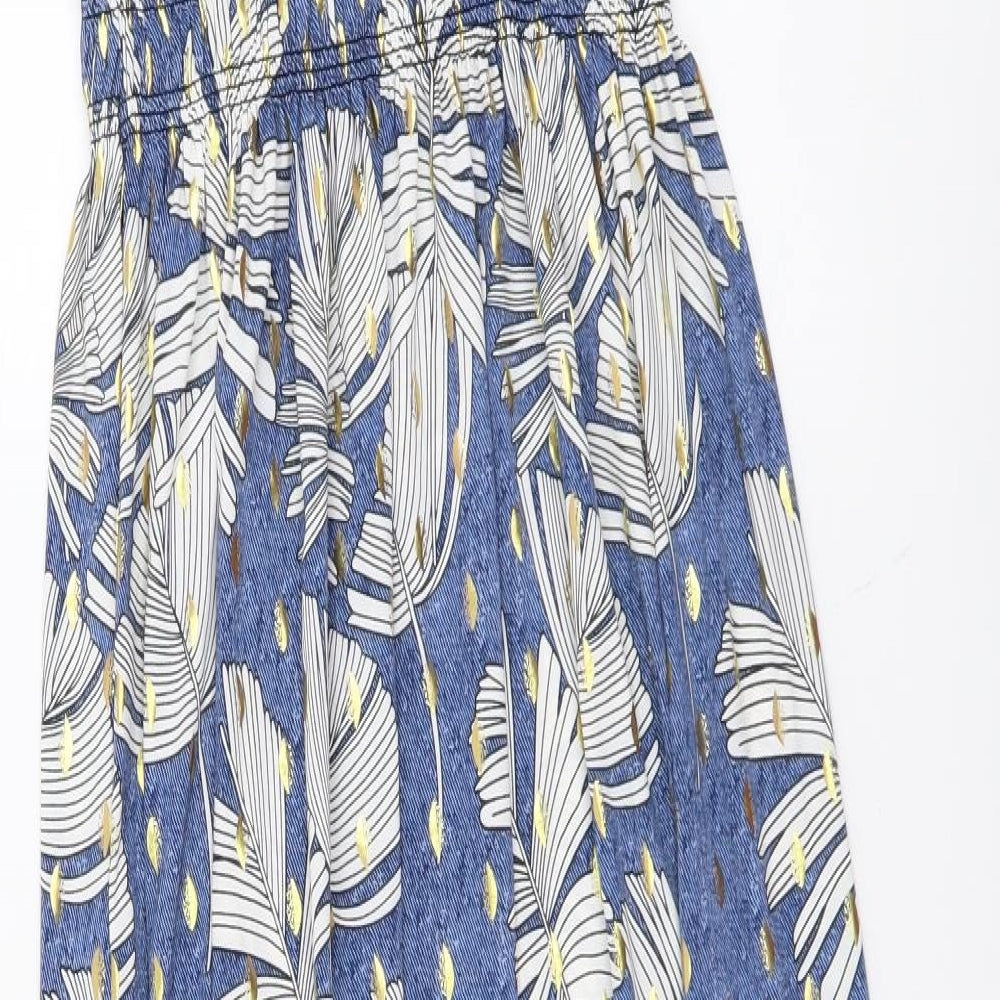 Leana Mode Womens Blue Floral Polyester Maxi Size S V-Neck Pullover