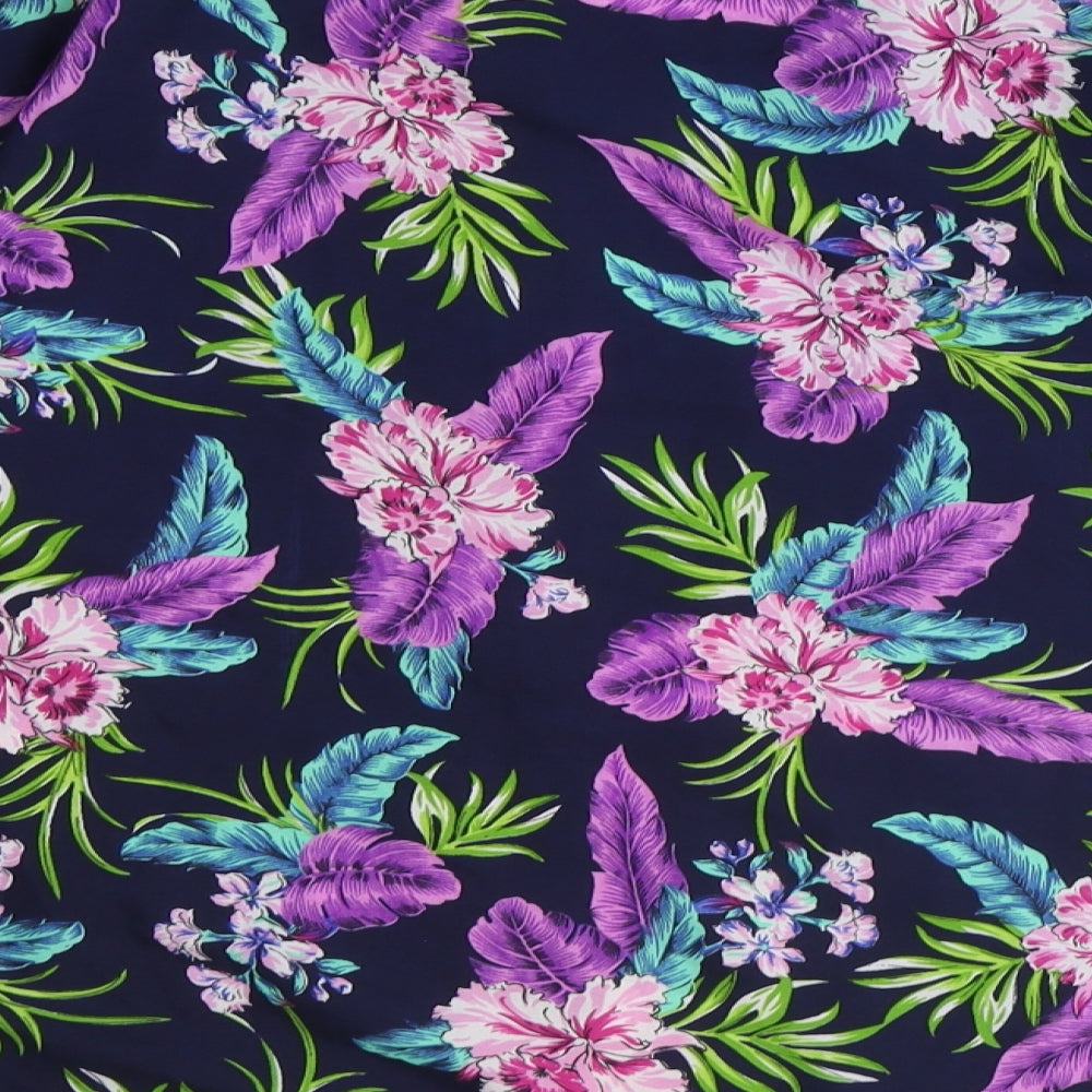 New Look Womens Blue Floral Polyester Kimono Blouse Size 8 V-Neck