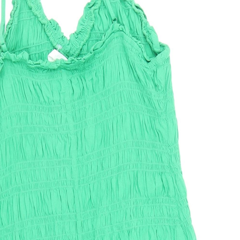 H&M Womens Green Viscose Slip Dress Size L V-Neck Pullover