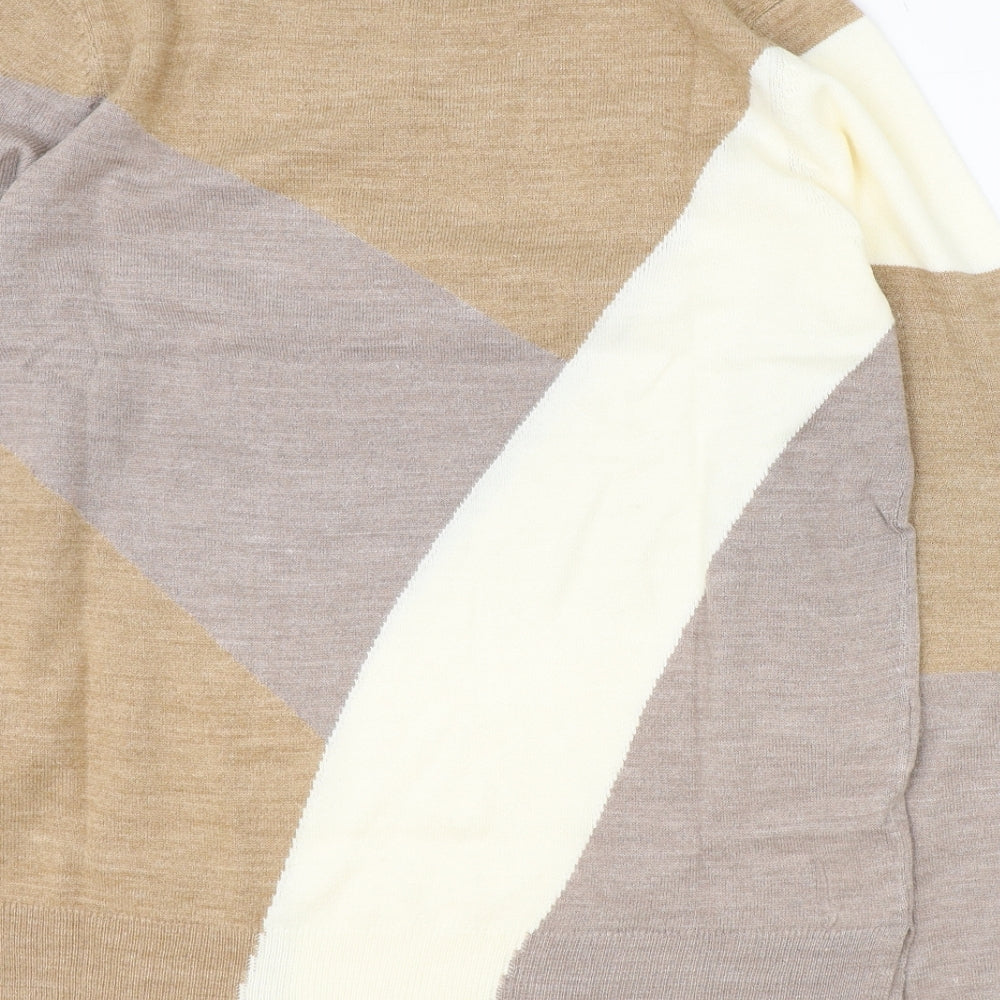Marks and Spencer Womens Brown Round Neck Acrylic Pullover Jumper Size 12 - Colour Block