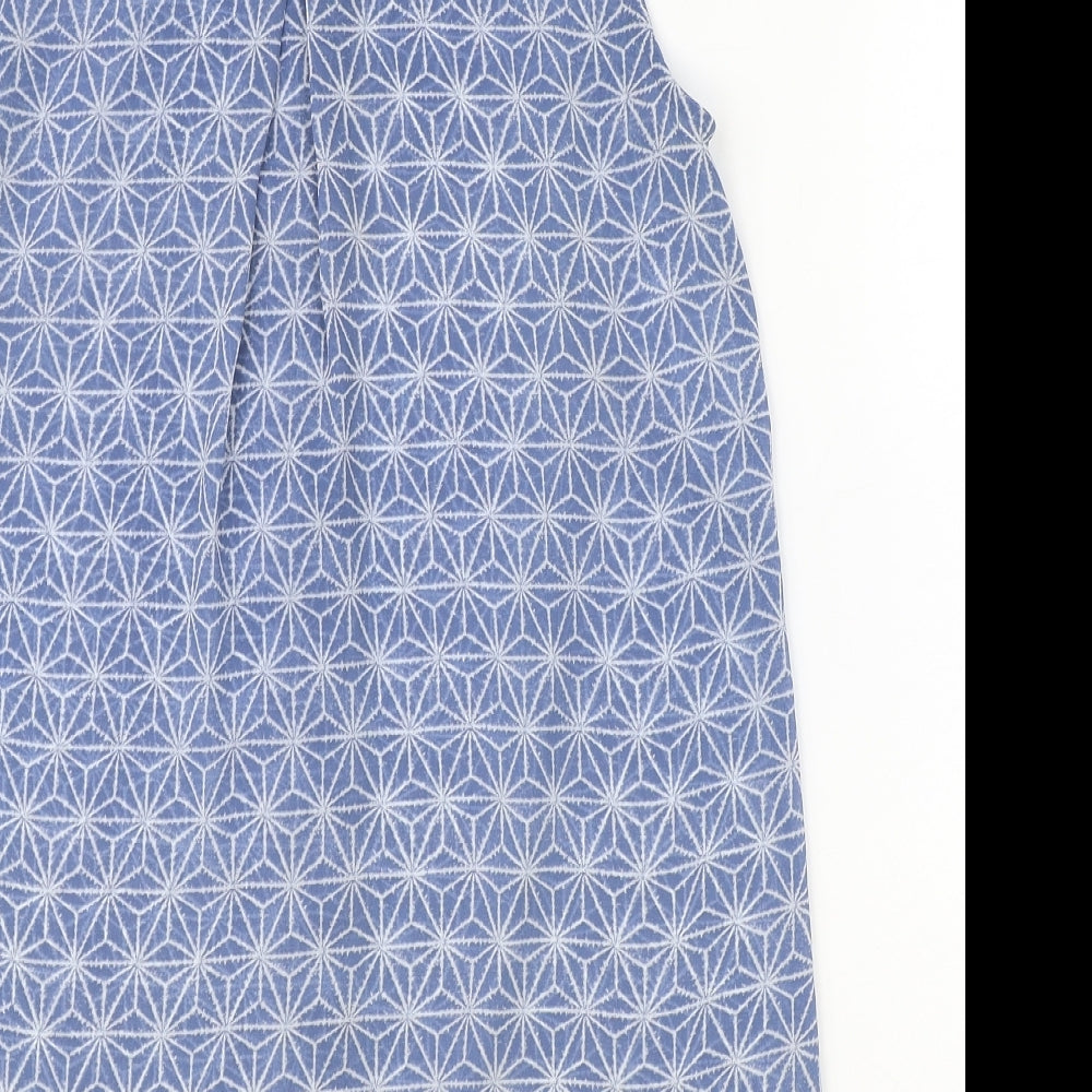 H&M Womens Blue Geometric Polyester Basic Button-Up Size 6 Collared