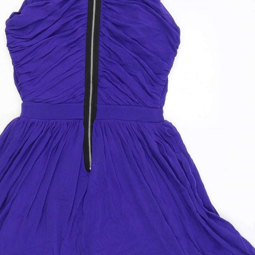 Topshop Womens Blue Nylon Skater Dress Size 8 Round Neck Zip