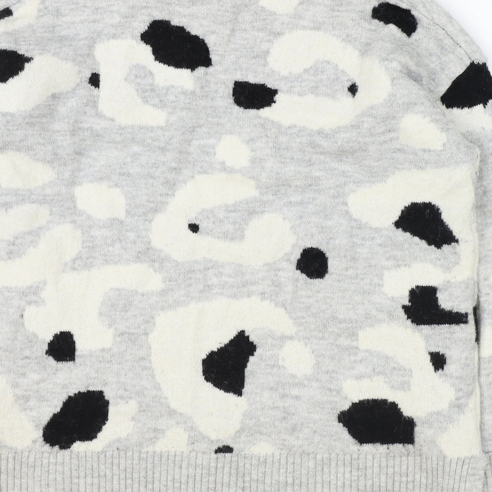 Marks and Spencer Womens Grey High Neck Animal Print Acrylic Pullover Jumper Size M - Leopard Print