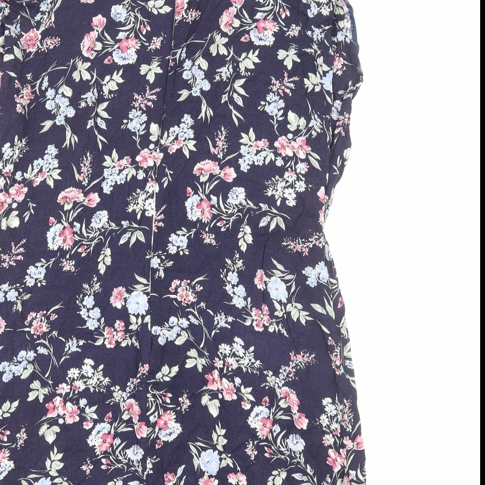 Preworn Womens Blue Floral Viscose A-Line Size M Round Neck Zip