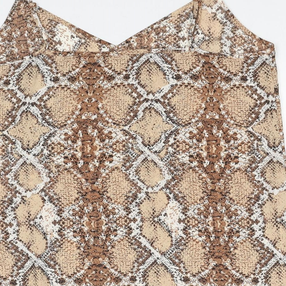 Marks and Spencer Womens Brown Geometric Polyester Basic Tank Size 6 V-Neck