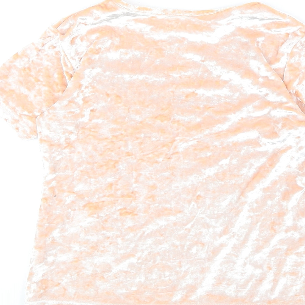 Marks and Spencer Girls Orange Polyester Basic T-Shirt Size 9-10 Years Round Neck Pullover