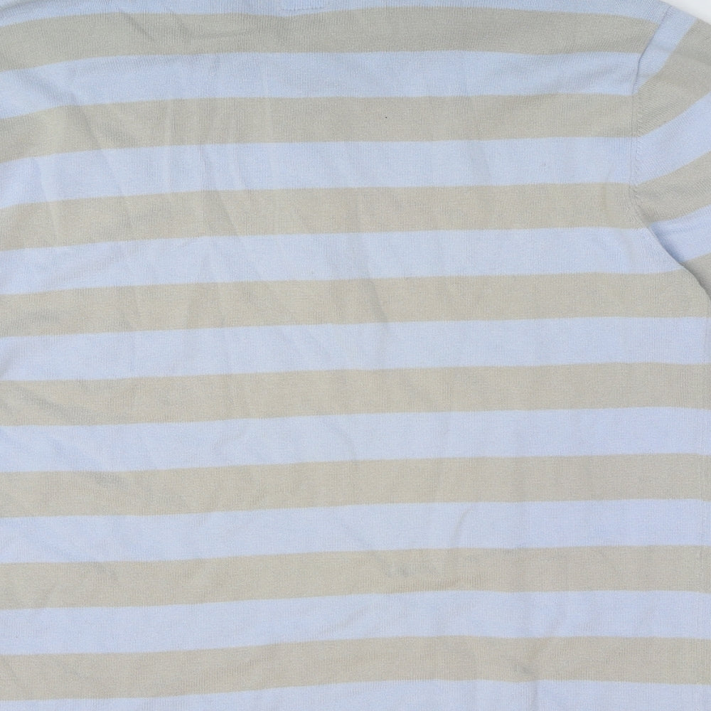 Urban stone Mens Blue Collared Striped Cotton Pullover Jumper Size M Long Sleeve