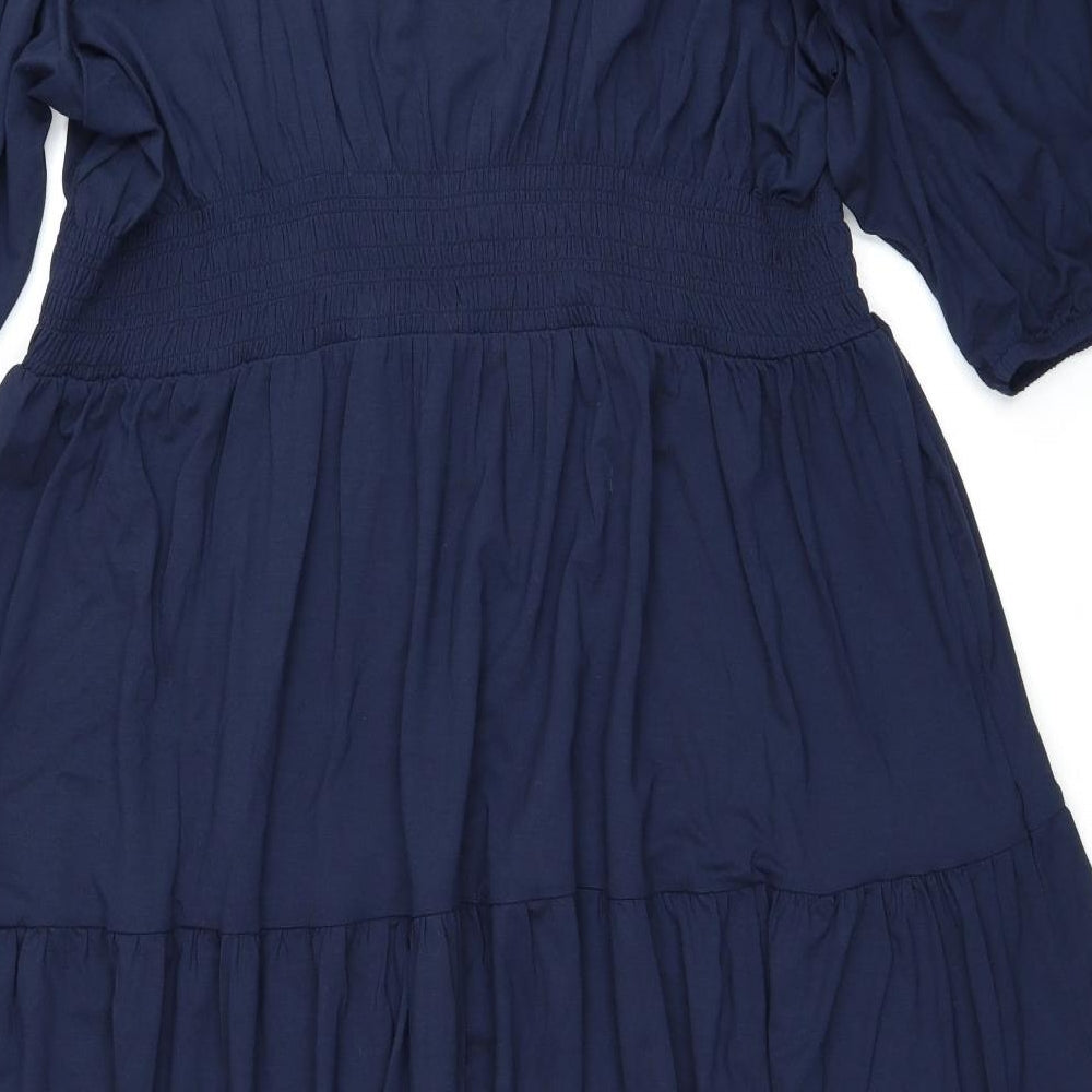 Marks and Spencer Womens Blue Viscose A-Line Size 24 Square Neck Pullover - Shirred Waist