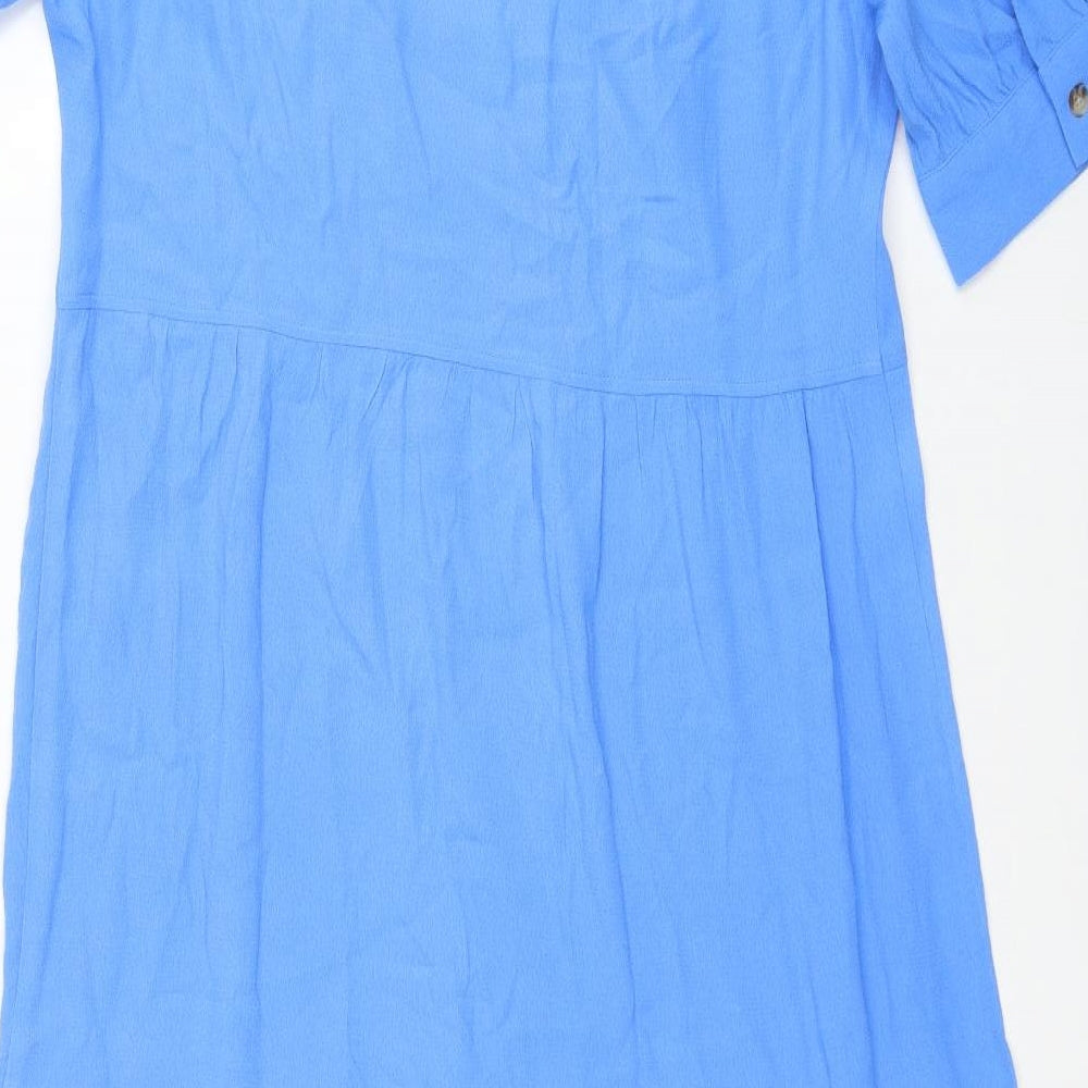 Marks and Spencer Womens Blue Viscose A-Line Size 10 V-Neck Pullover