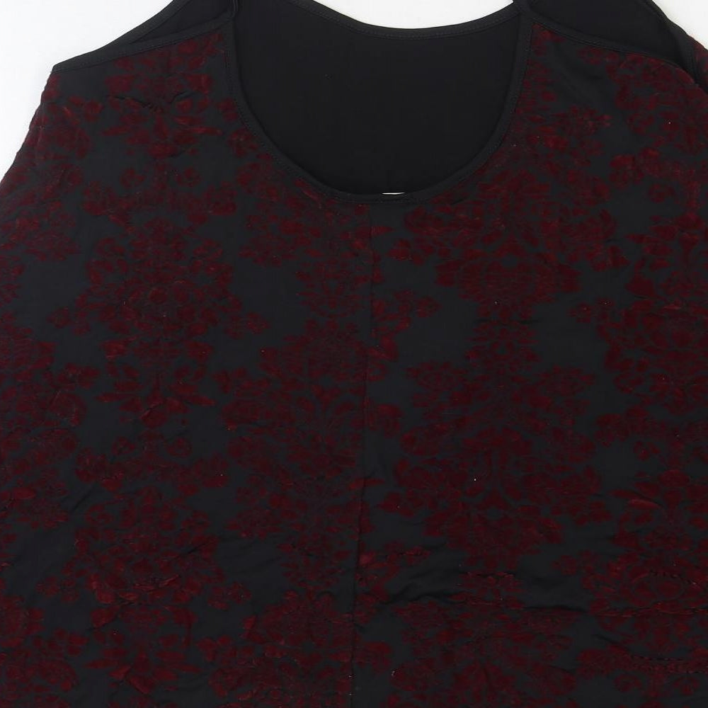 Mizumi Womens Black Floral Polyester Trapeze & Swing Size L Scoop Neck Pullover