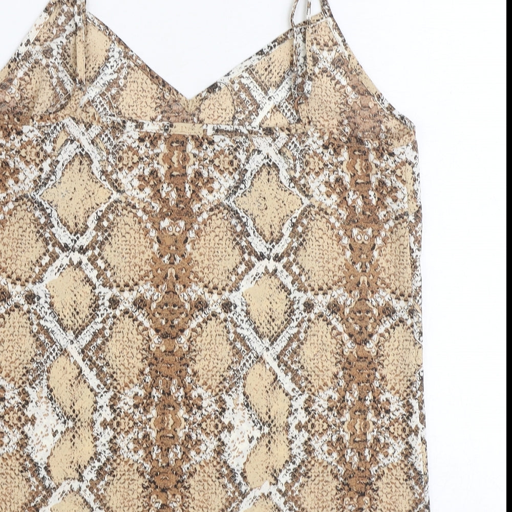 Marks and Spencer Womens Brown Geometric Polyester Basic Tank Size 8 V-Neck