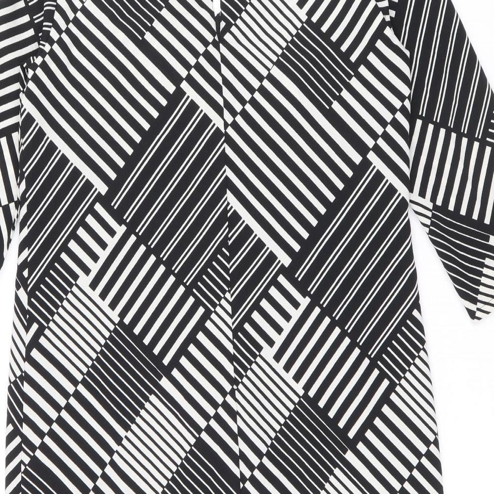 Marks and Spencer Womens Black Geometric Polyester Shift Size 10 V-Neck Button