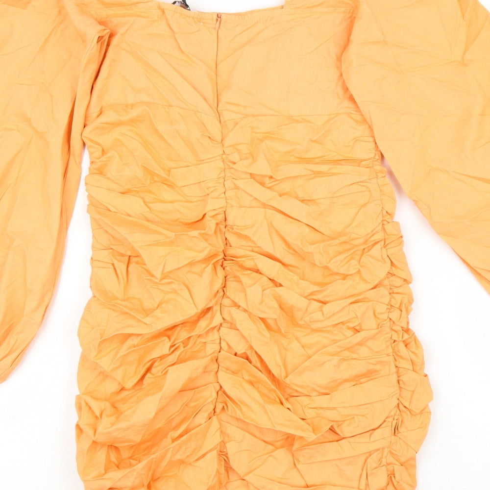 In the Style Womens Orange 100% Cotton Pencil Dress Size 6 Square Neck Zip - Ruched