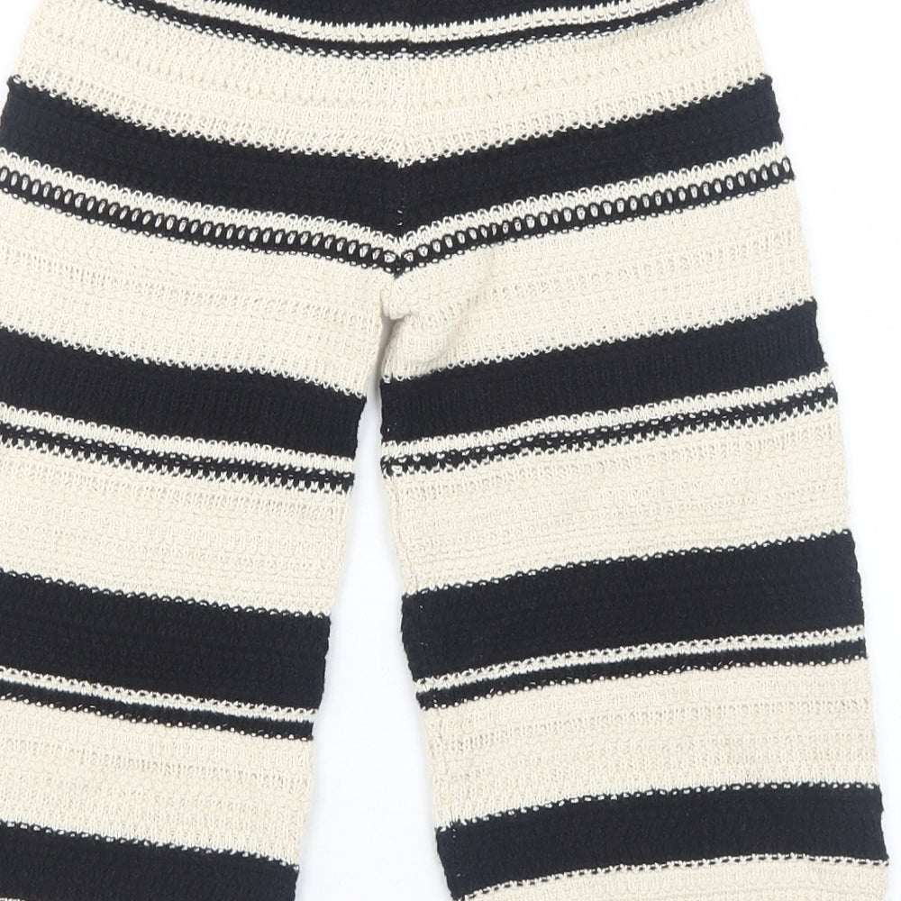 Zara Girls Beige Striped Cotton Pedal Pusher Trousers Size 3-4 Years Regular Pullover
