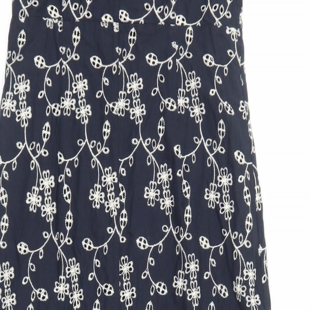 Zara Womens Blue Floral Cotton A-Line Size M Round Neck Button