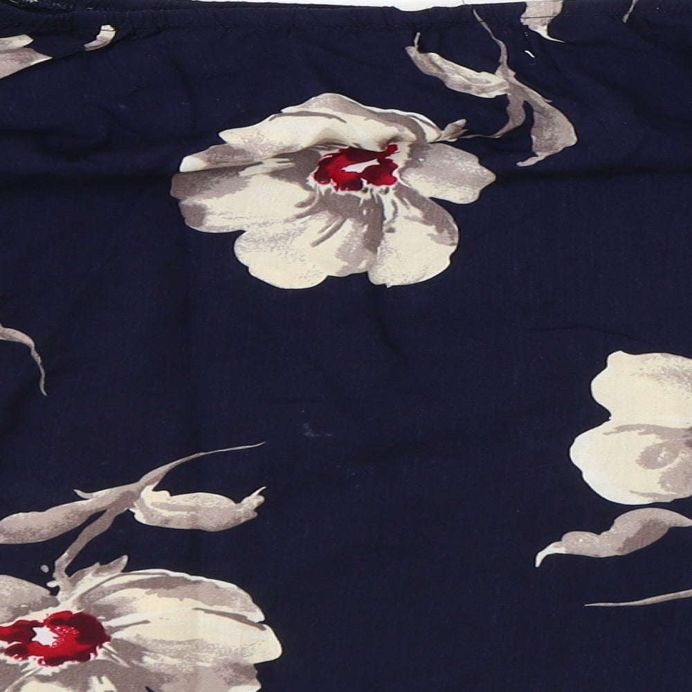 Apricot Womens Blue Floral Viscose Cropped Blouse Size 8 Boat Neck