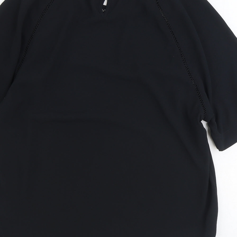 Marks and Spencer Womens Black Herringbone Polyester Basic T-Shirt Size 6 Round Neck