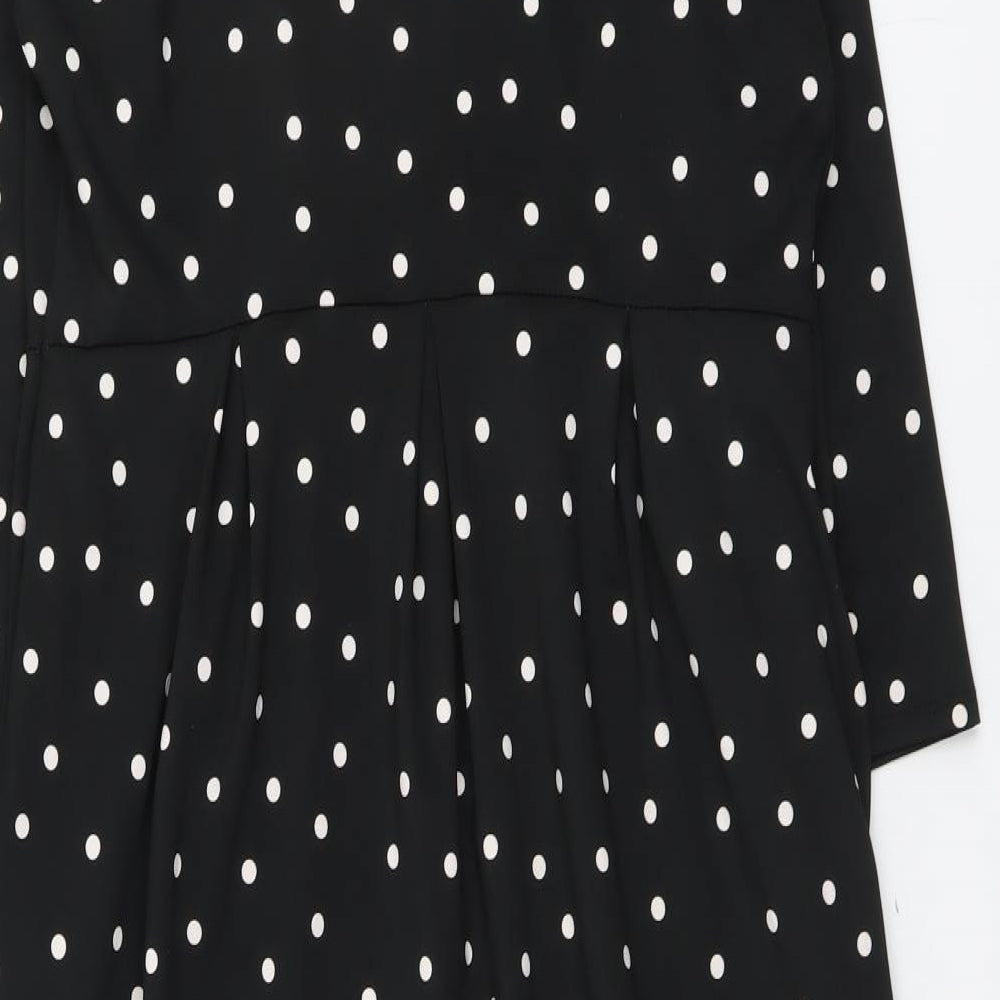 Evans Womens Black Polka Dot Polyester A-Line Size 16 Round Neck Pullover