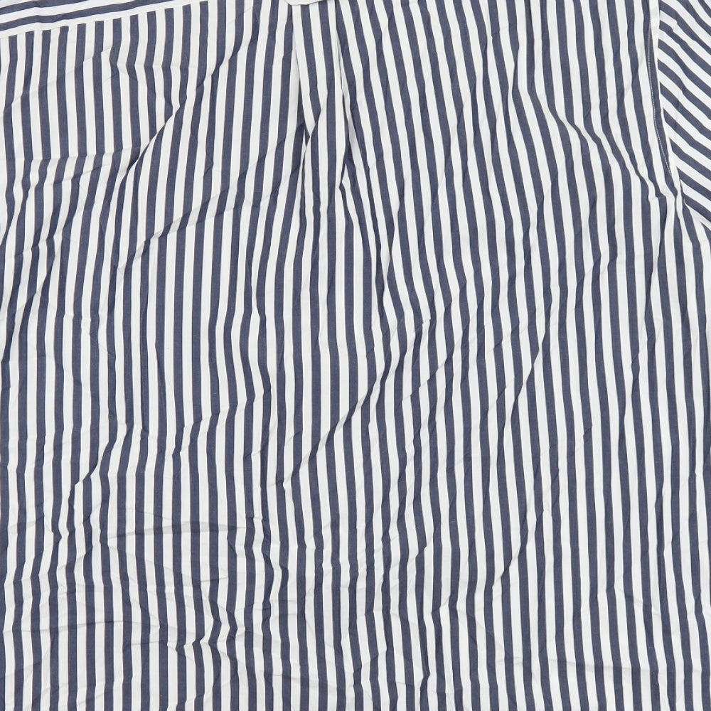 Marks and Spencer Mens Blue Striped Polyester Button-Up Size 2XL Collared Button