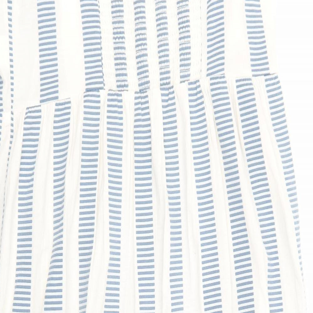 Marks and Spencer Womens White Striped Cotton Trapeze & Swing Size 20 Square Neck Pullover