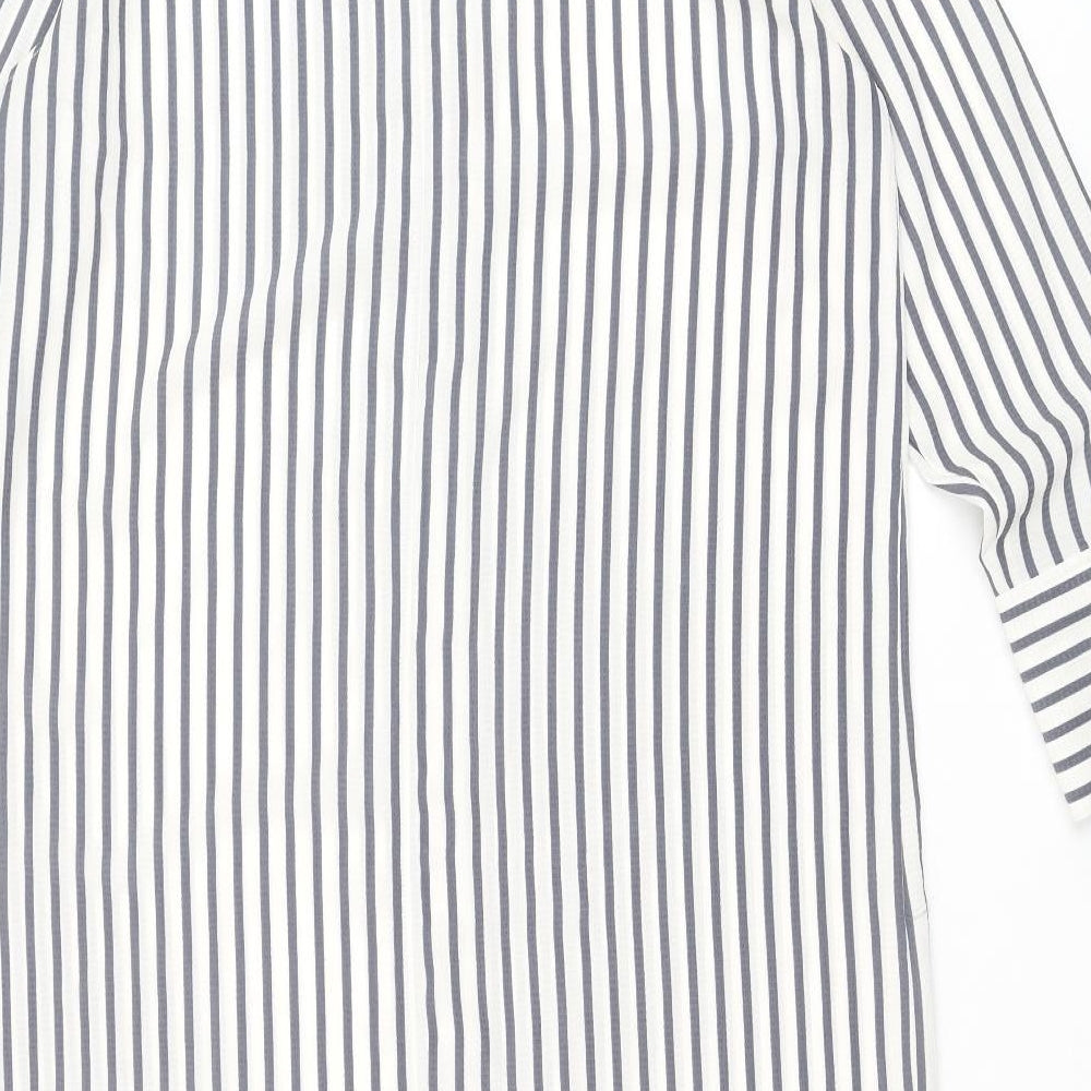 H&M Womens Grey Striped Polyester Shirt Dress Size S Collared Button