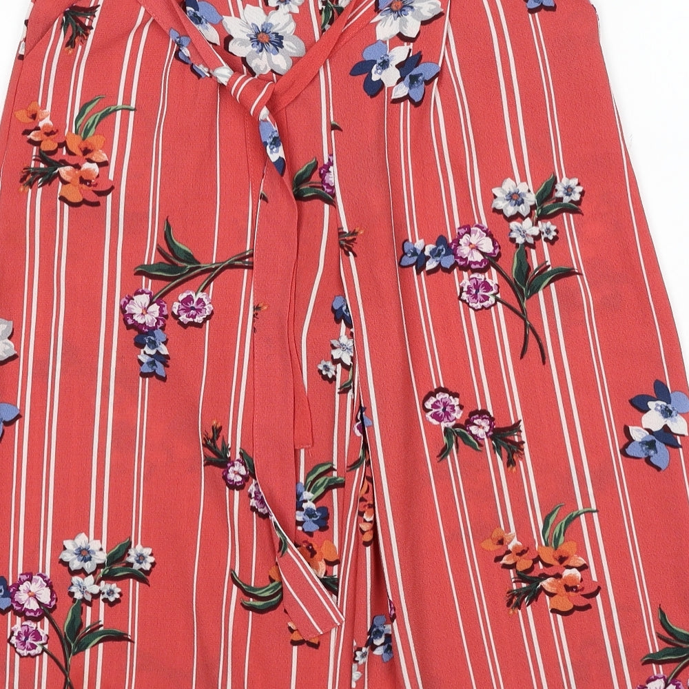 Primark Womens Red Geometric Polyester Trousers Size 8 Regular