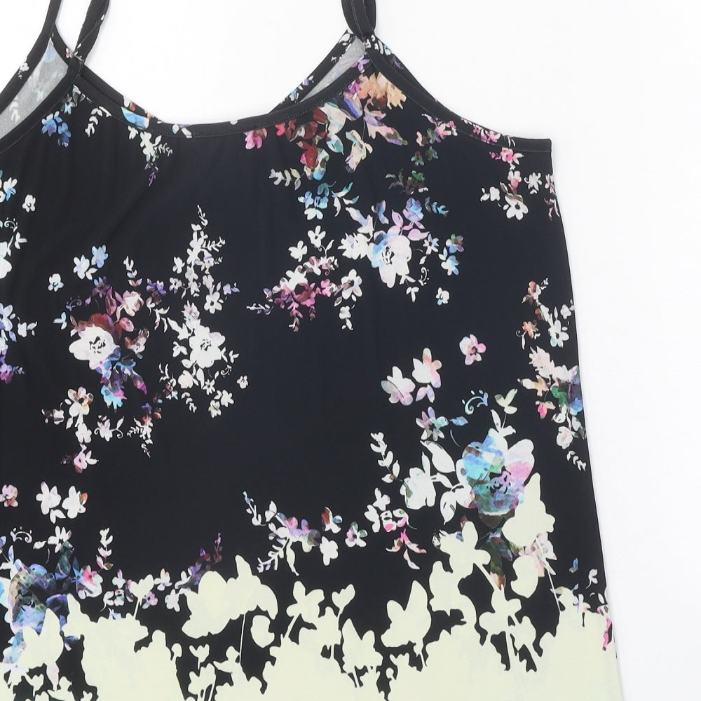 Warehouse Womens Black Floral Polyester Camisole Tank Size 12 V-Neck