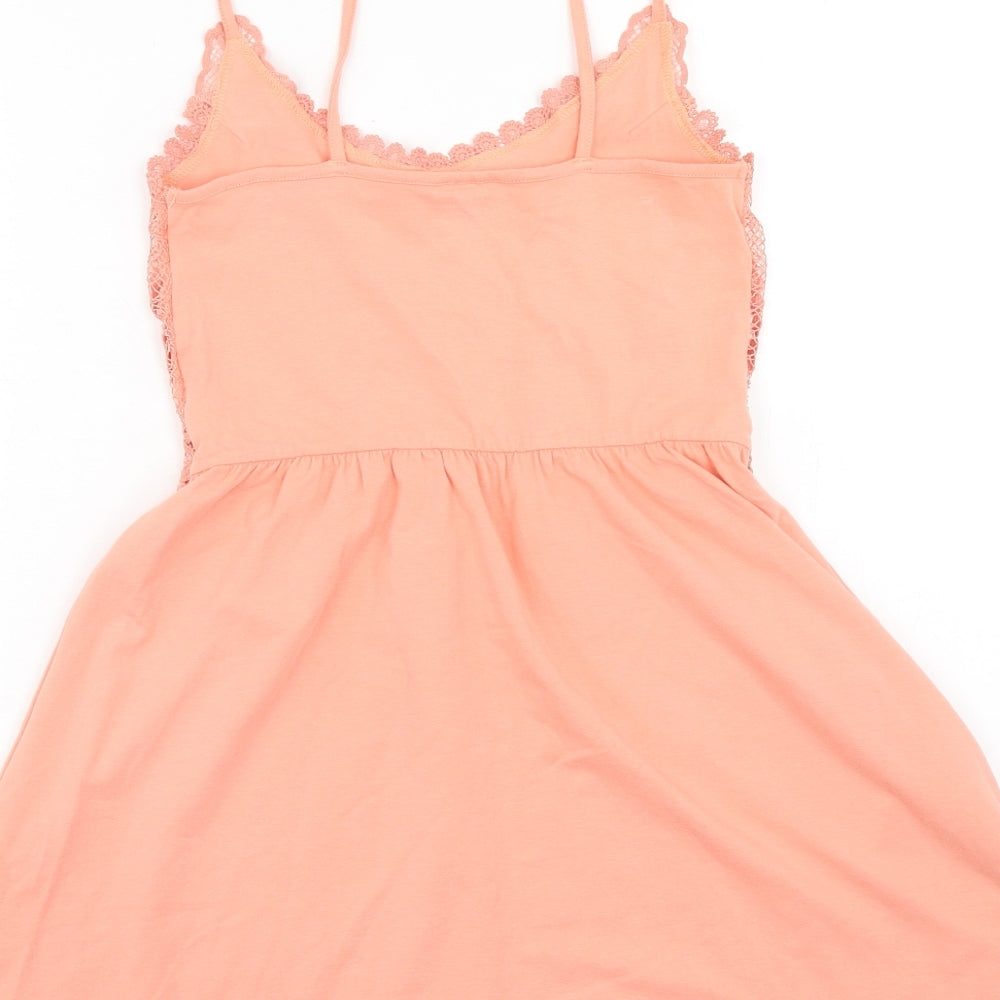 Topshop Womens Pink Floral Cotton Fit & Flare Size 4 V-Neck Pullover