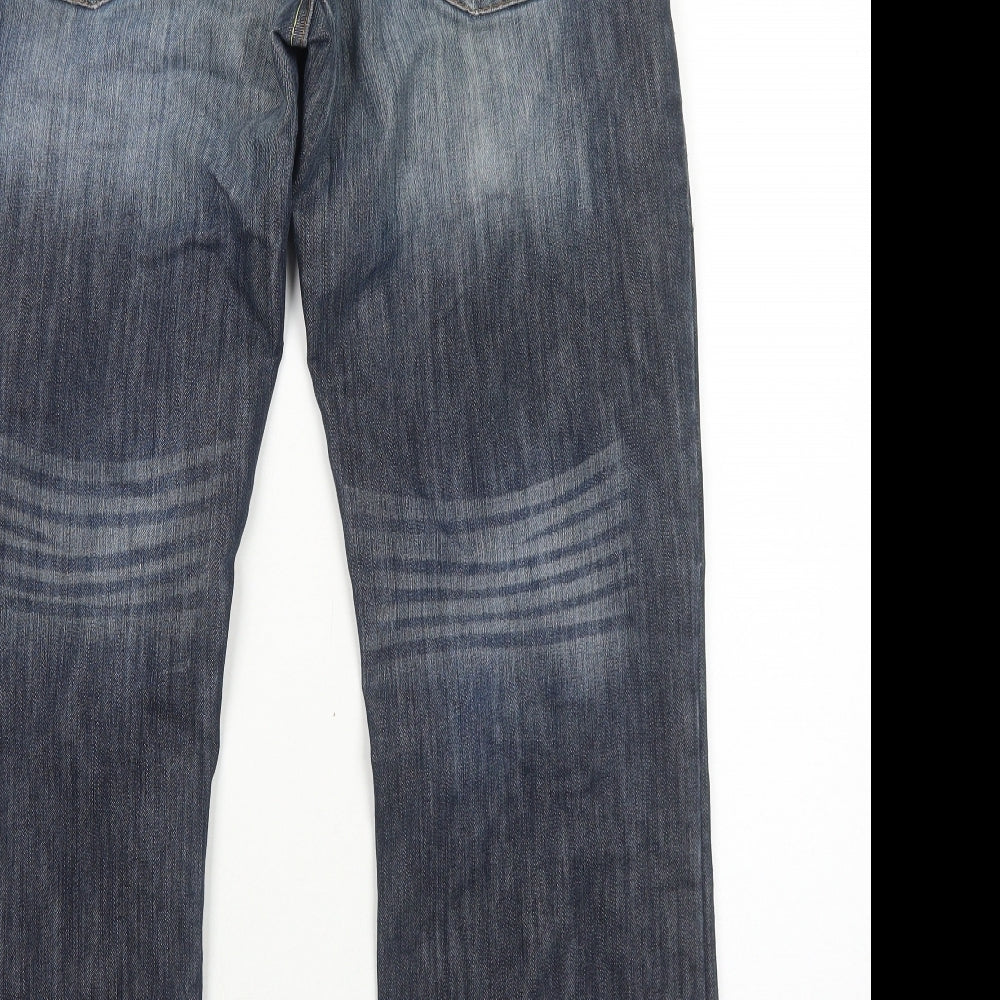 AKKA Mens Blue Cotton Bootcut Jeans Size S Regular Button
