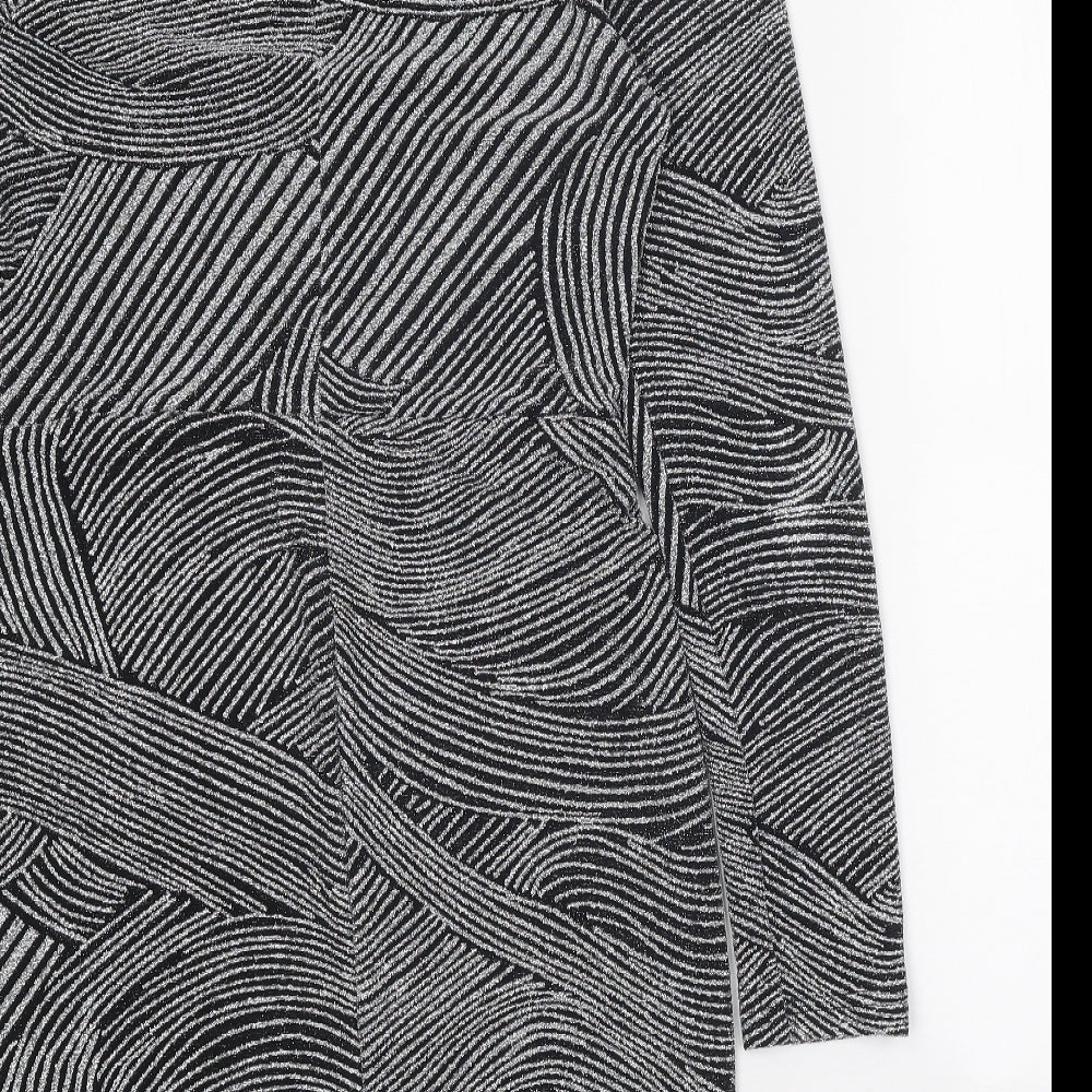 Apricot Womens Black Geometric Nylon Bodycon Size 12 Mock Neck Hook & Eye