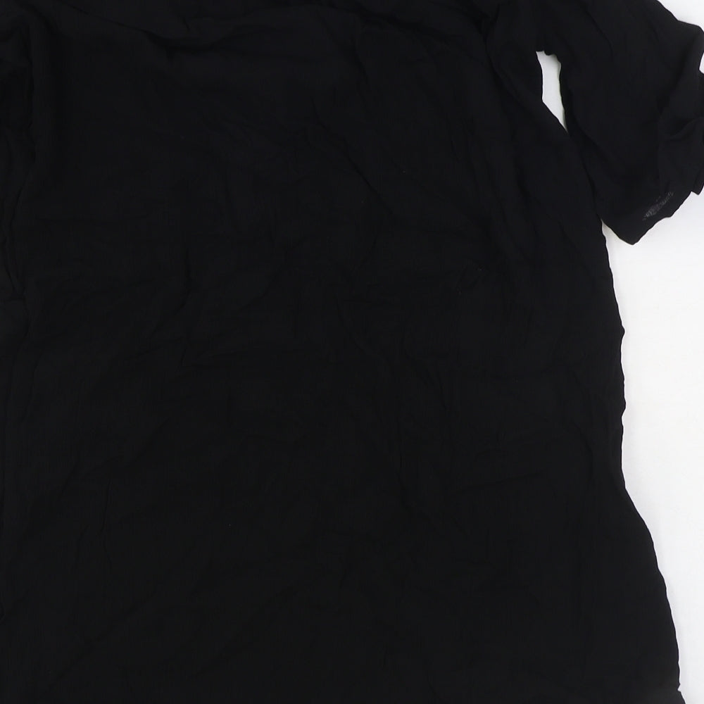 Papaya Womens Black Viscose Tunic Blouse Size M Off the Shoulder - Tie Sleeve Bardot