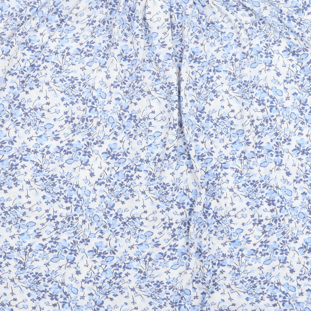 H&M Womens Blue Floral Polyester Basic Blouse Size S Boat Neck