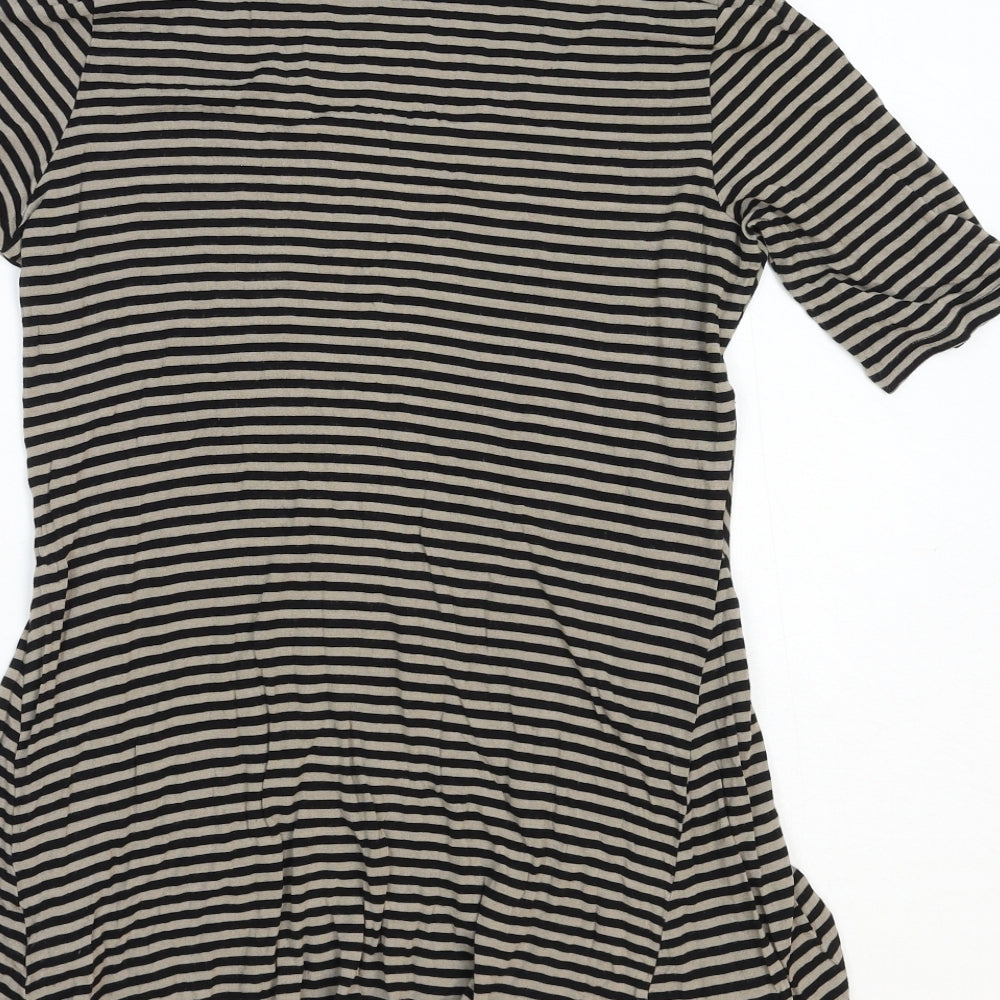 Marks and Spencer Womens Brown Striped Cotton Basic T-Shirt Size 12 Round Neck