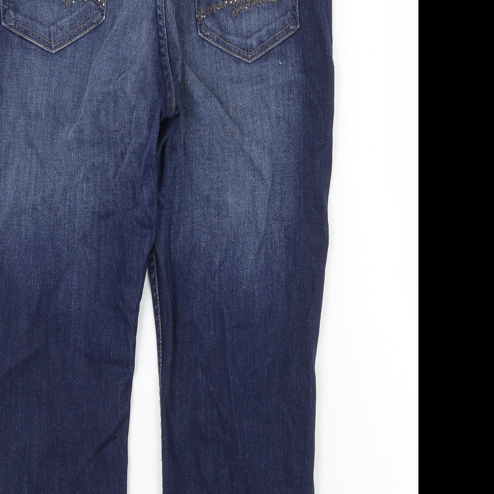 Preworn Womens Blue Cotton Straight Jeans Size 32 in Regular Zip
