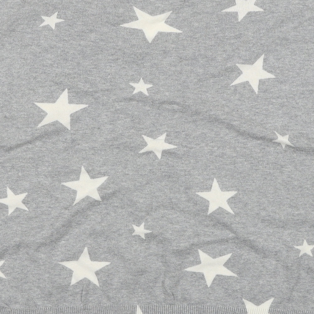 Marks and Spencer Womens Grey V-Neck Geometric Cotton Pullover Jumper Size L - Star Pattern