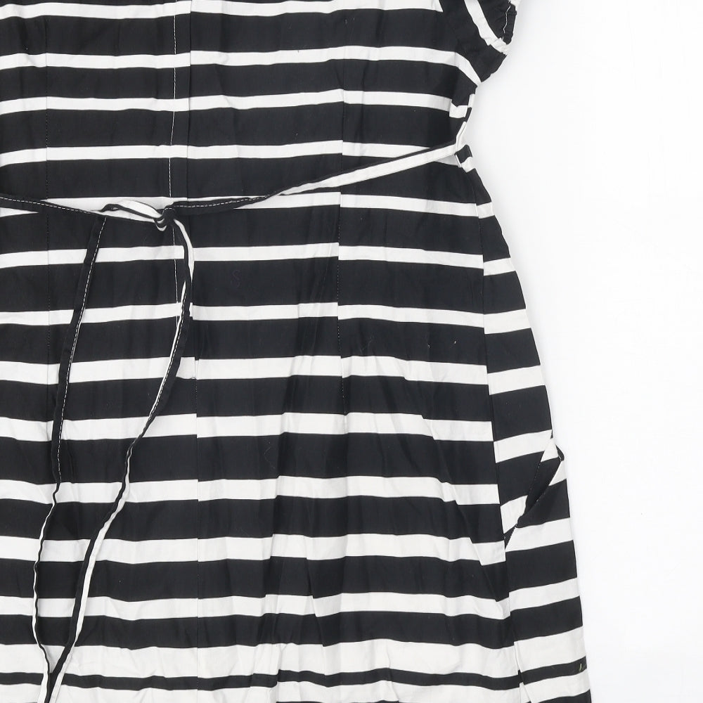 Maria Kaneva Womens Black Striped Polyester A-Line Size 20 Square Neck Tie