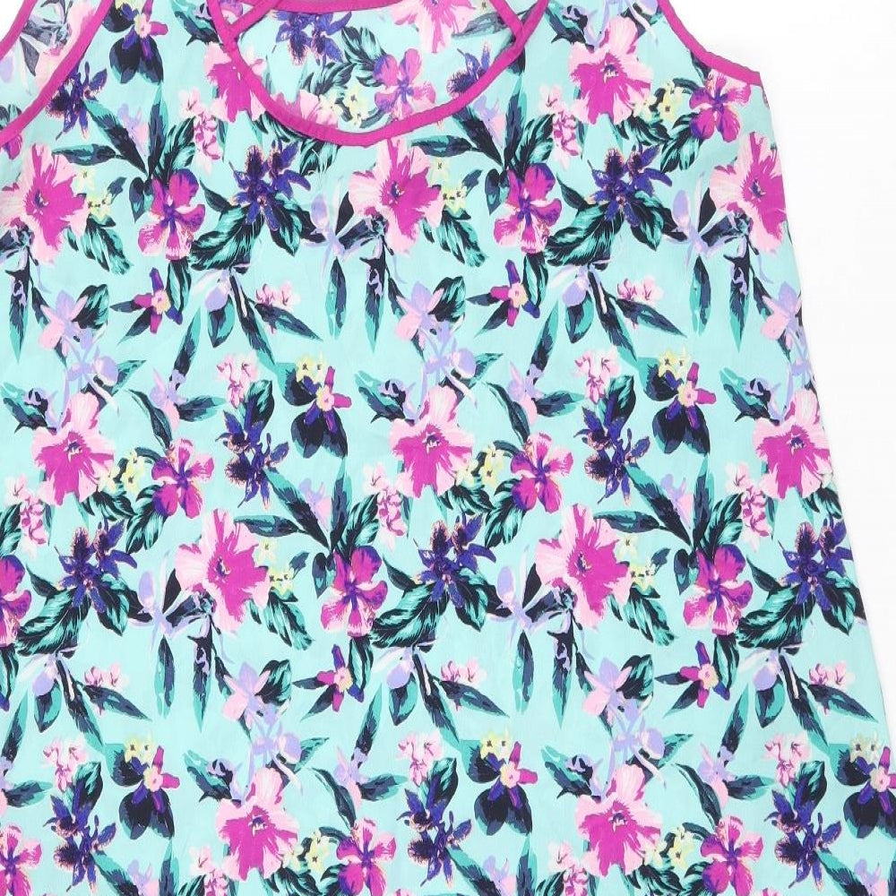 Atmosphere Womens Blue Floral Polyester Slip Dress Size L Scoop Neck Tie