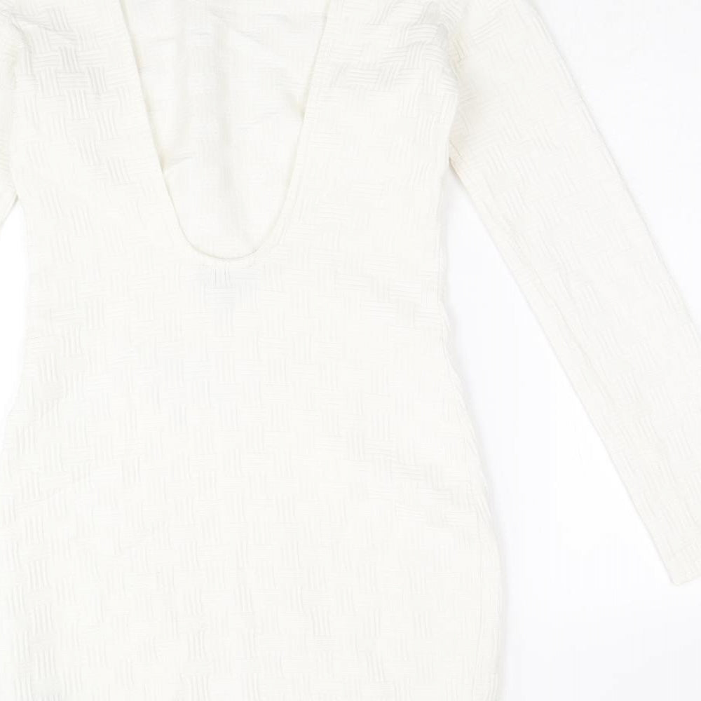 Topshop Womens White Geometric Polyester Mini Size 8 Scoop Neck Pullover