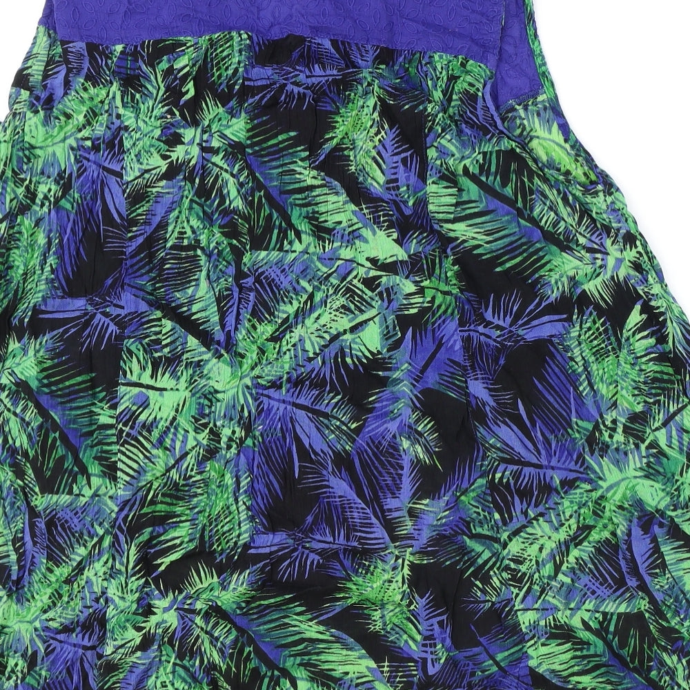 Klass Womens Blue Geometric Viscose Basic Blouse Size XS V-Neck - Palm Tree Print, Broderie Anglaise