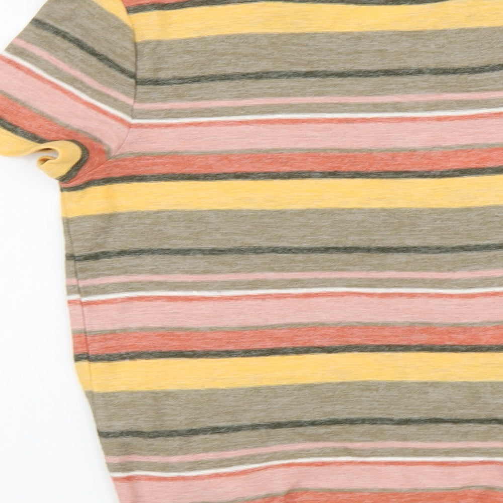 Texture&Thread Womens Multicoloured Striped Cotton Basic T-Shirt Size M Round Neck - Knot Front