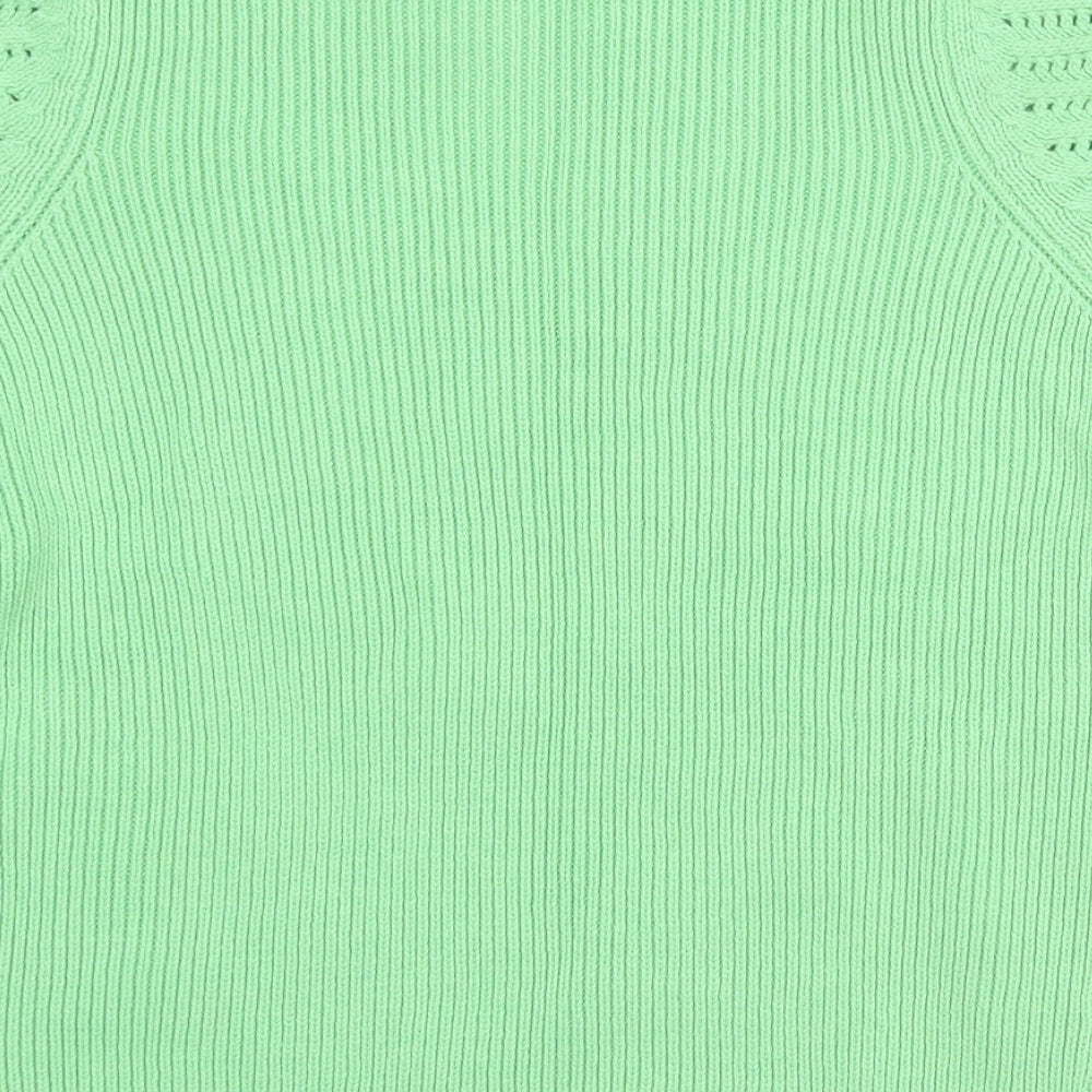 Marks and Spencer Womens Green Roll Neck Cotton Pullover Jumper Size M