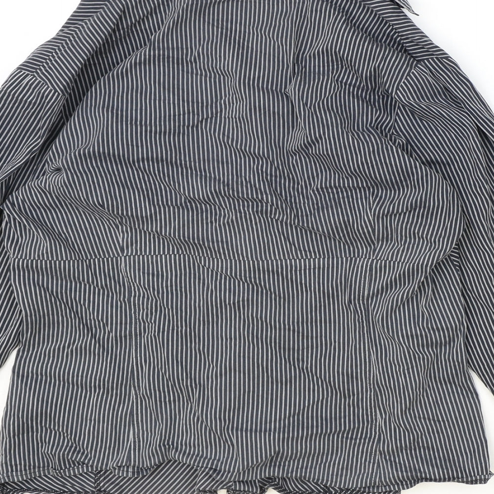 Marks and Spencer Womens Black Striped Viscose Basic Button-Up Size 14 V-Neck