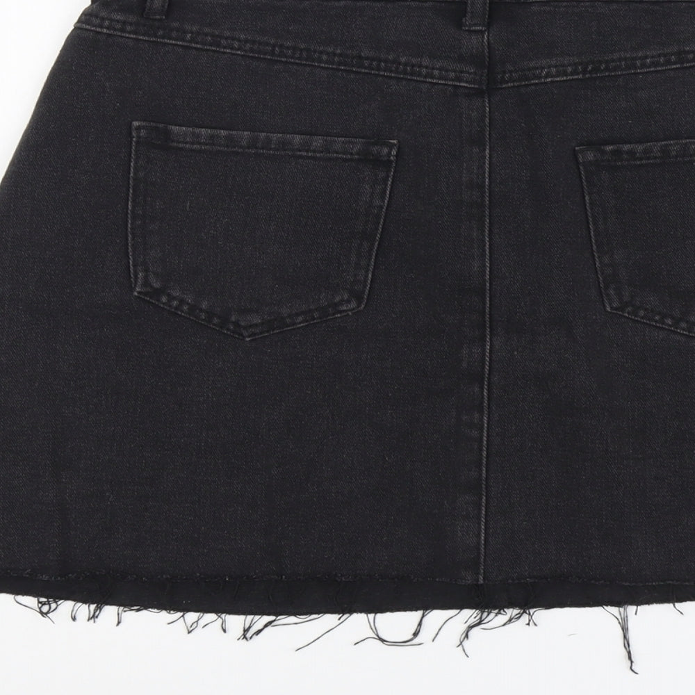 Preworn Womens Grey Cotton Mini Skirt Size 32 in Button