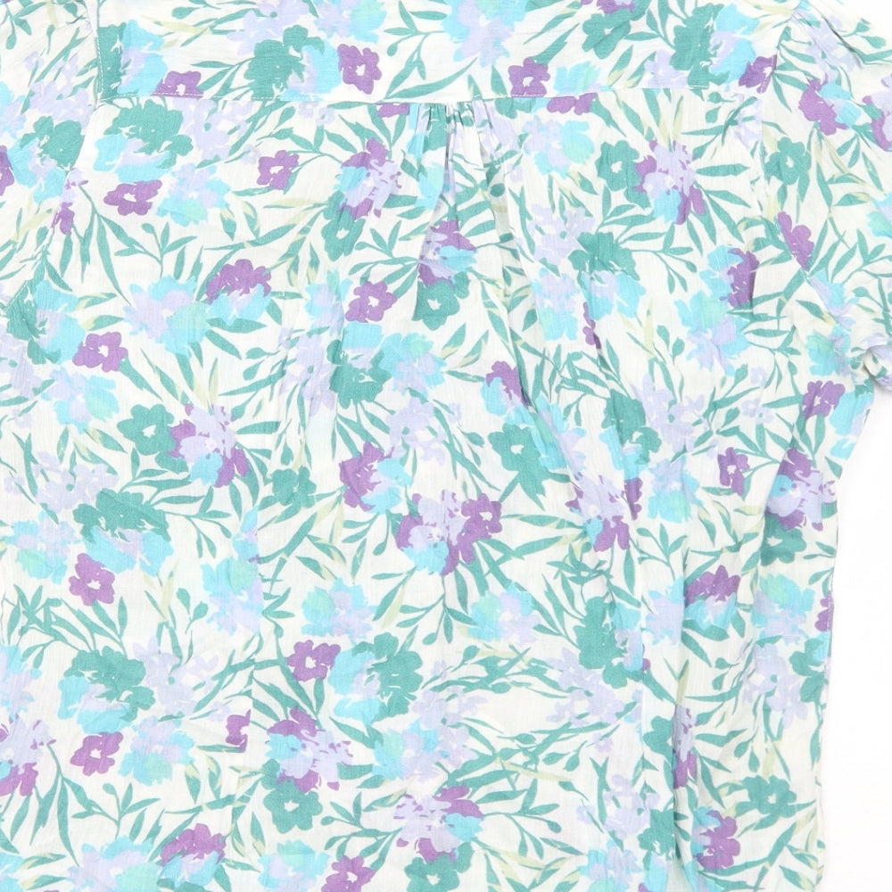Marks and Spencer Womens Green Floral Viscose Basic Button-Up Size M Collared