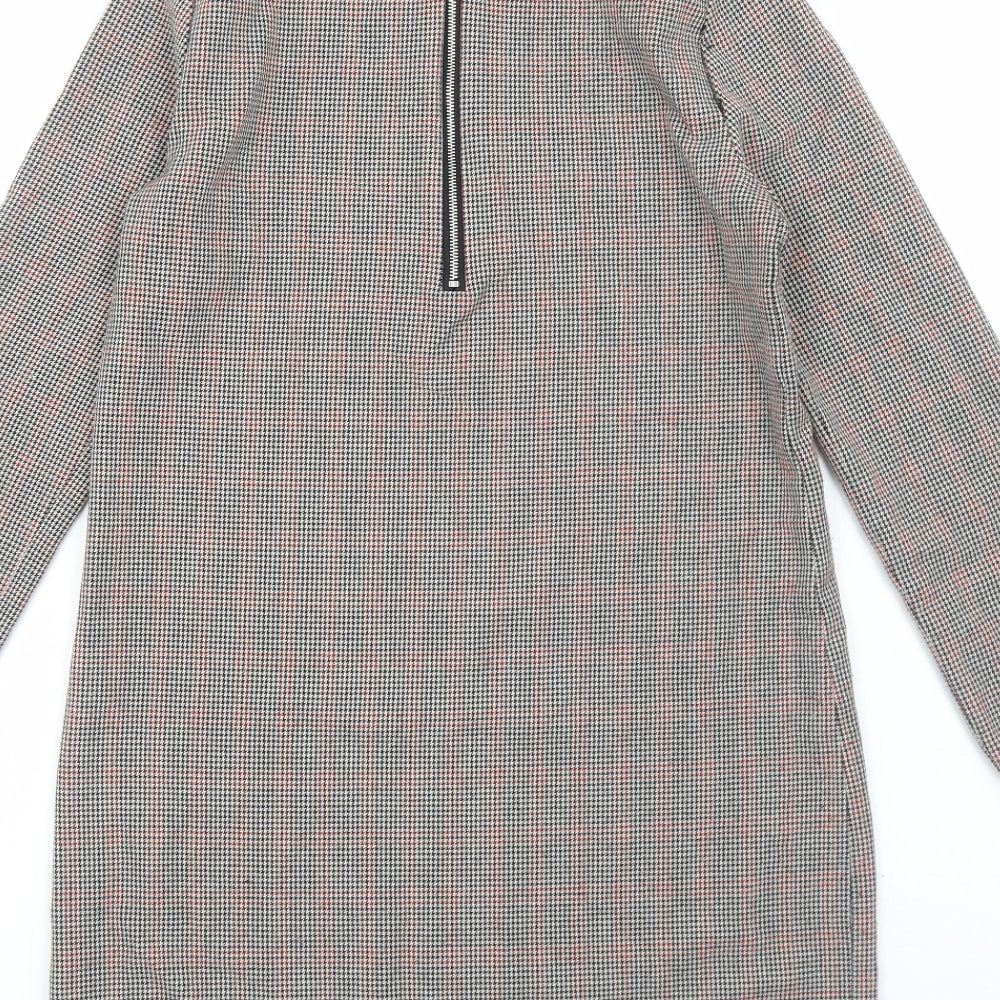 Zara Womens Brown Plaid Cotton Jumper Dress Size XS Round Neck Zip
