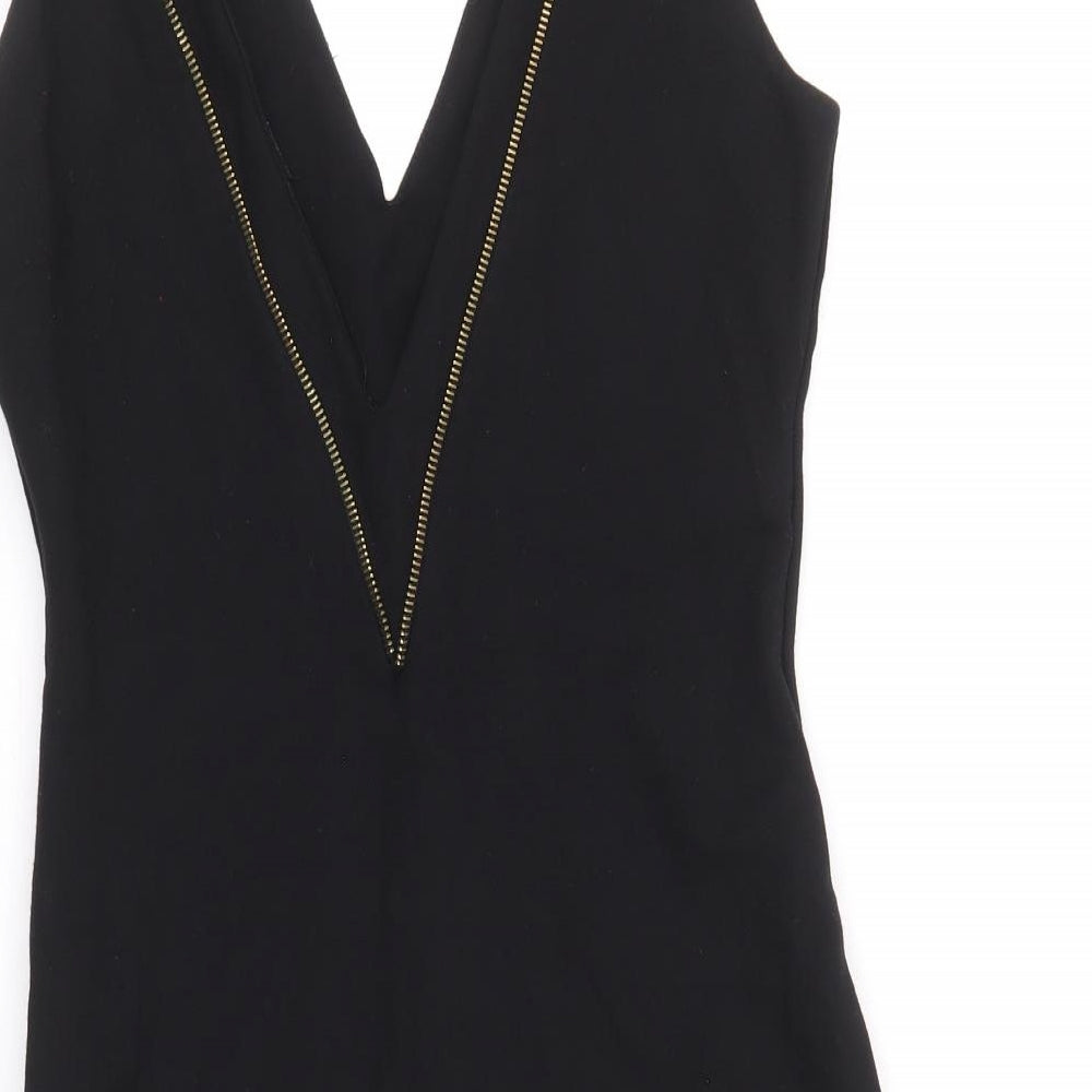 Zara Womens Black Viscose Pencil Dress Size S V-Neck Zip